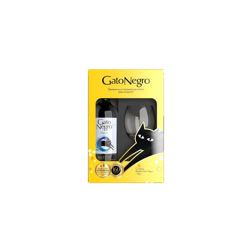VINO GATO NEGRO 750ML MERLOT + VASO
